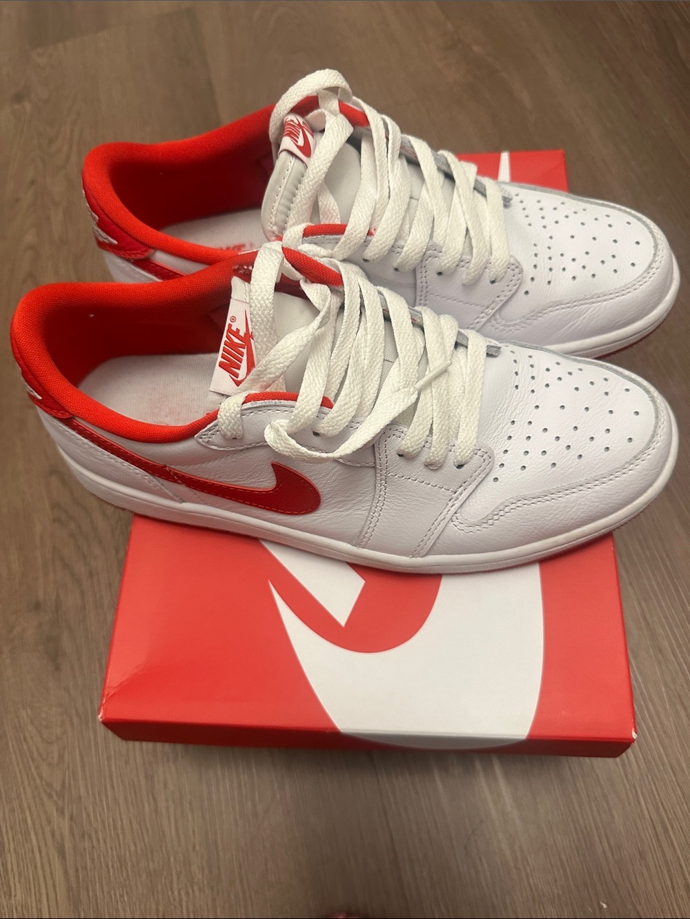 Nike Air Jordan White and Red Low-Top Sneakers